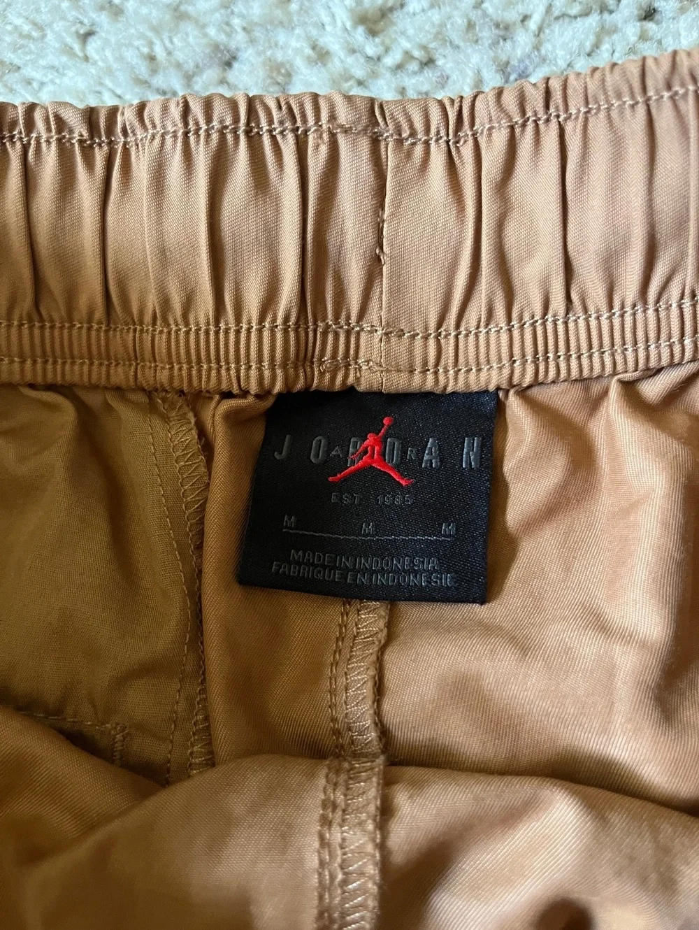 Jordan Men's Tan Elastic Waist Shorts with Drawstring, Size M